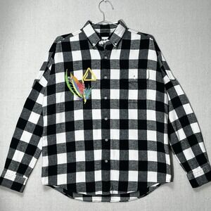 Palace That Big Eh Flannel Shirt Mens Small Black White Buffalo Plaid Fish Trout